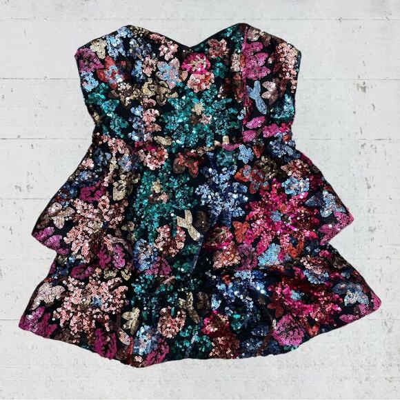 Elliatt Hens Strapless Sequin Minidress Size XL Sparkly Ruffle Feminine HoCo - Picture 4 of 10